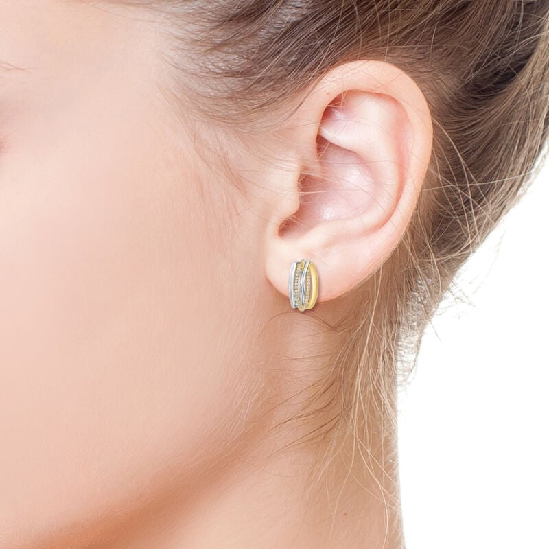 Diamond Two Tone Hoops in 14k Yellow Gold image number null